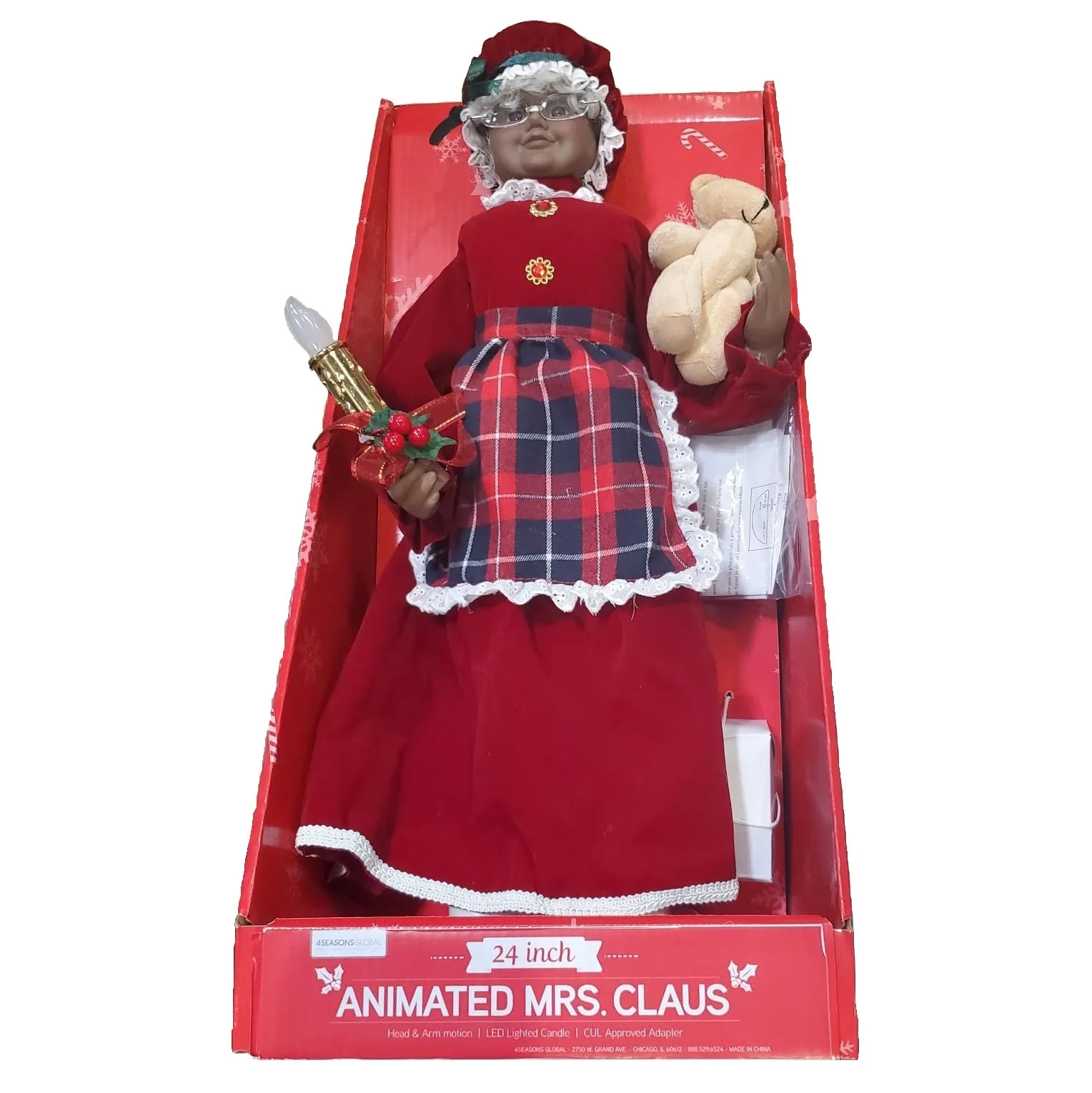 24" Animated African American Mrs. Claus with Lighted Candle