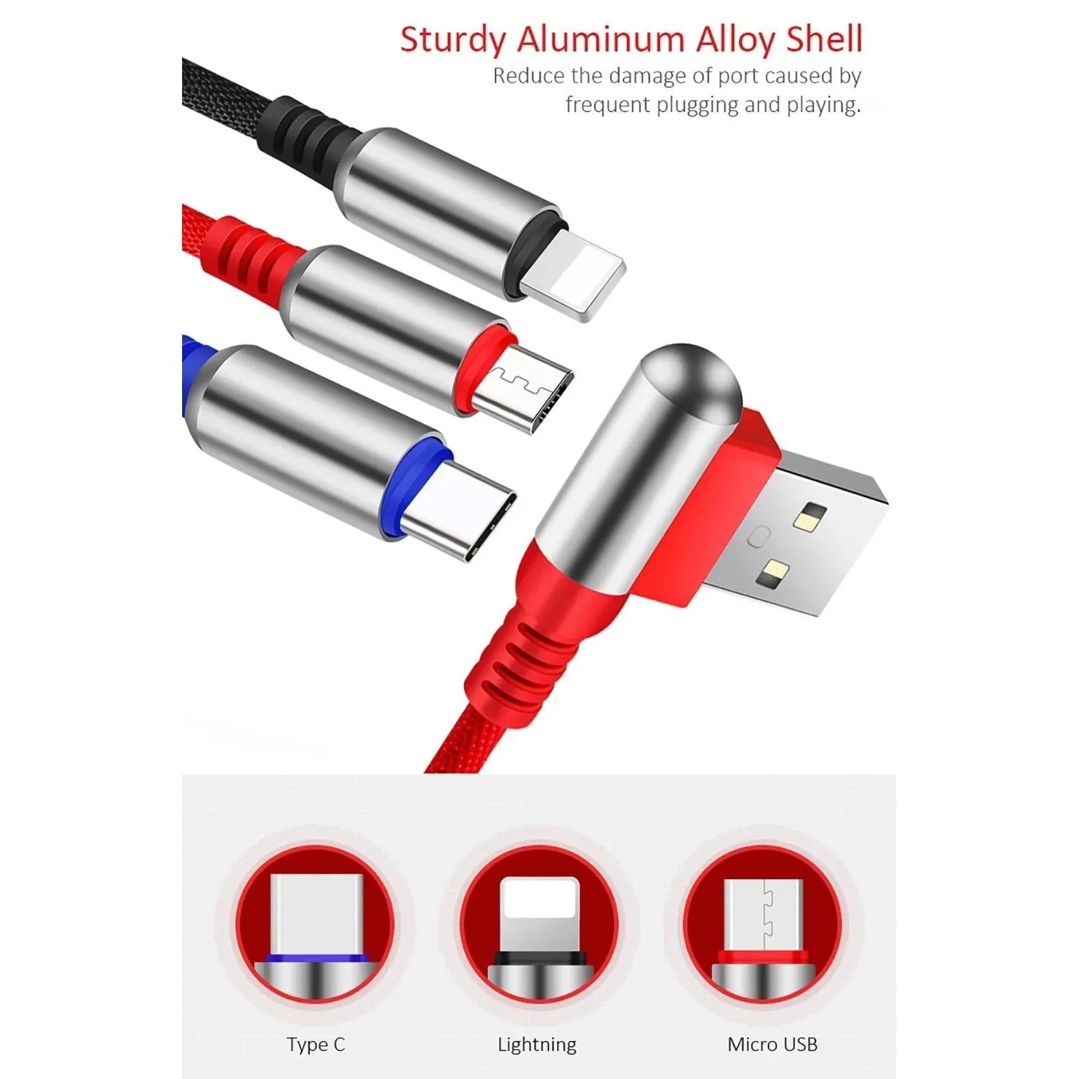 3-In-1 Charging Cable USB to Micro USB   Type C   Lightning Charging Cable Fast Charging