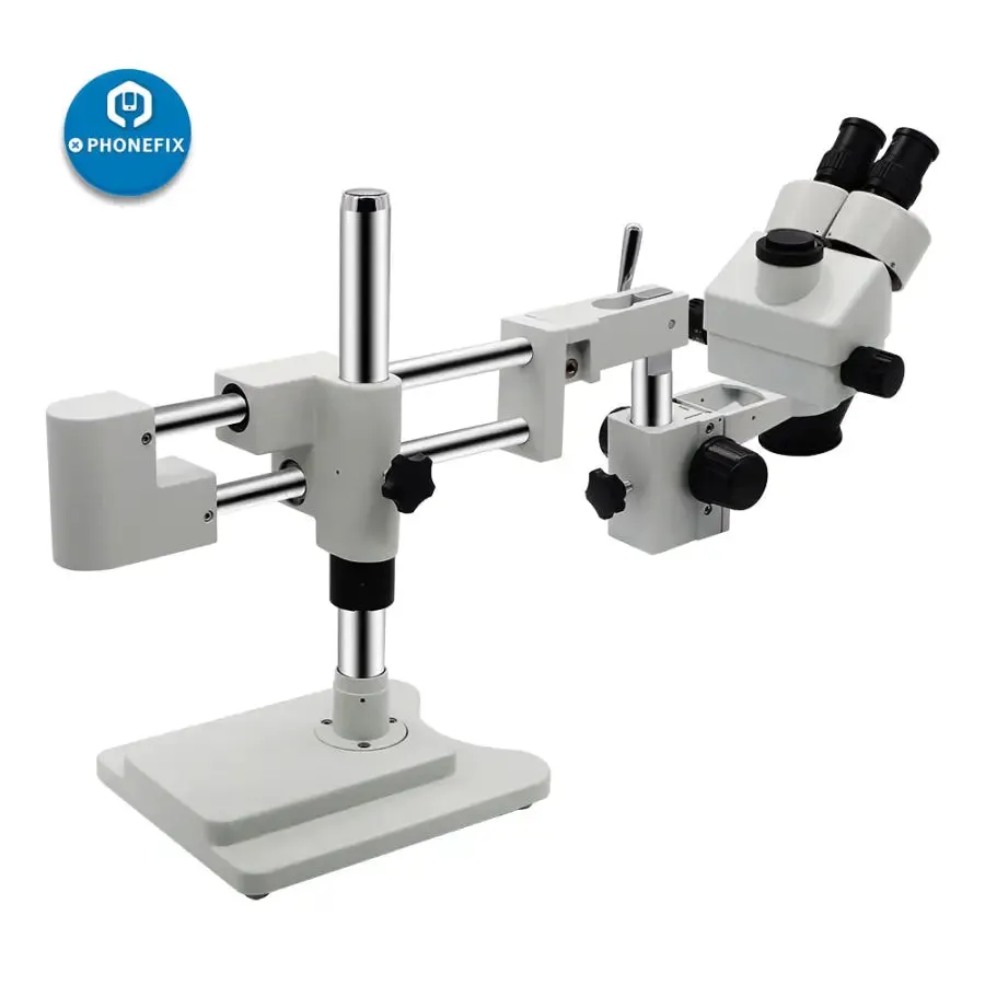 7X-45X Simul-Focal Double Boom Stand Trinocular Stereo Microscope