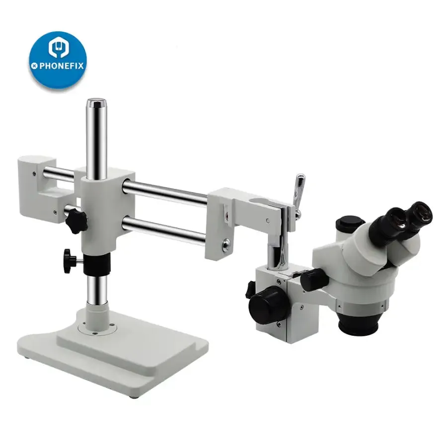 7X-45X Simul-Focal Double Boom Stand Trinocular Stereo Microscope