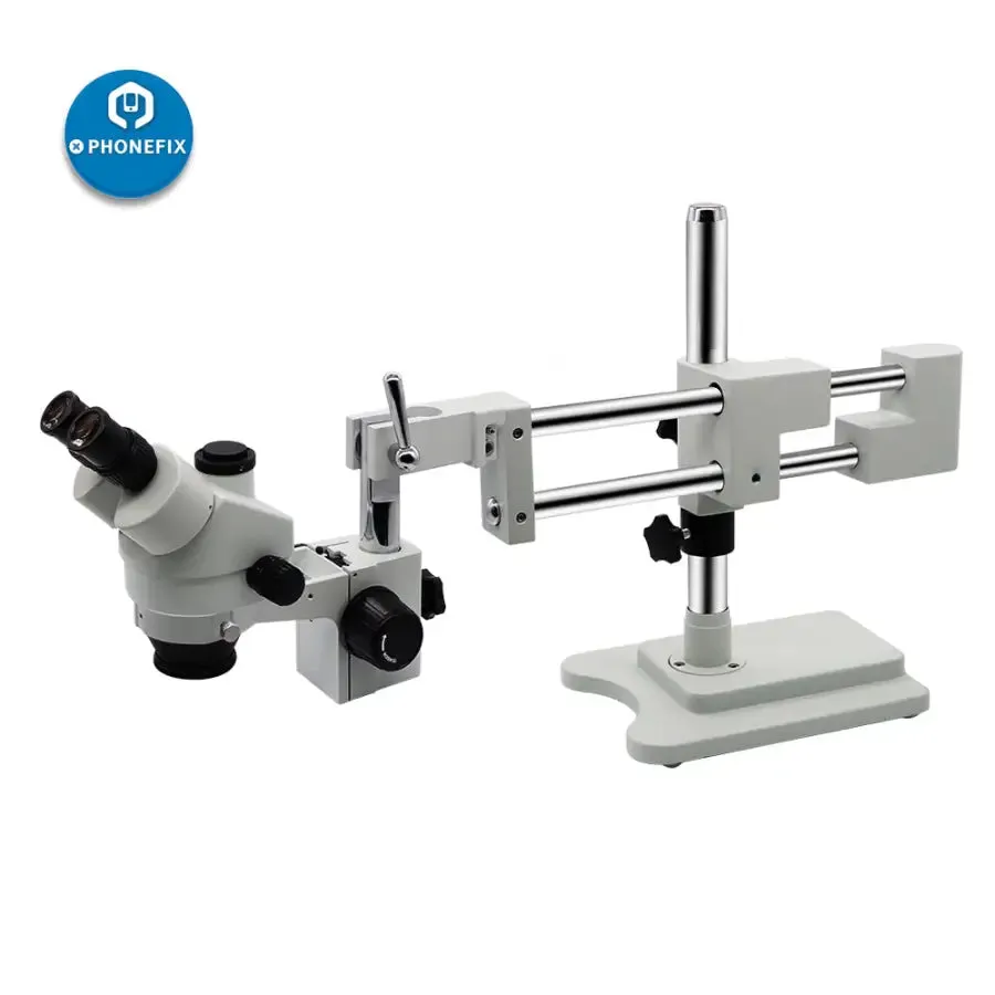 7X-45X Simul-Focal Double Boom Stand Trinocular Stereo Microscope