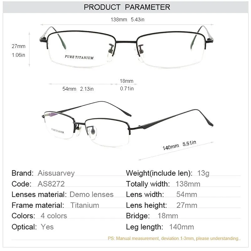 Aissuarvey Men's Semi Rim Titanium Frame Eyeglasses As8272