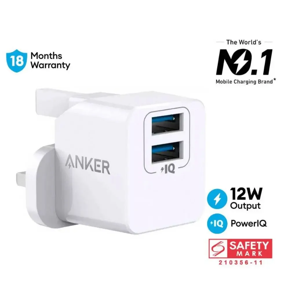 Anker Charger PowerPort Mini 12W Dual Port USB Charger A2620