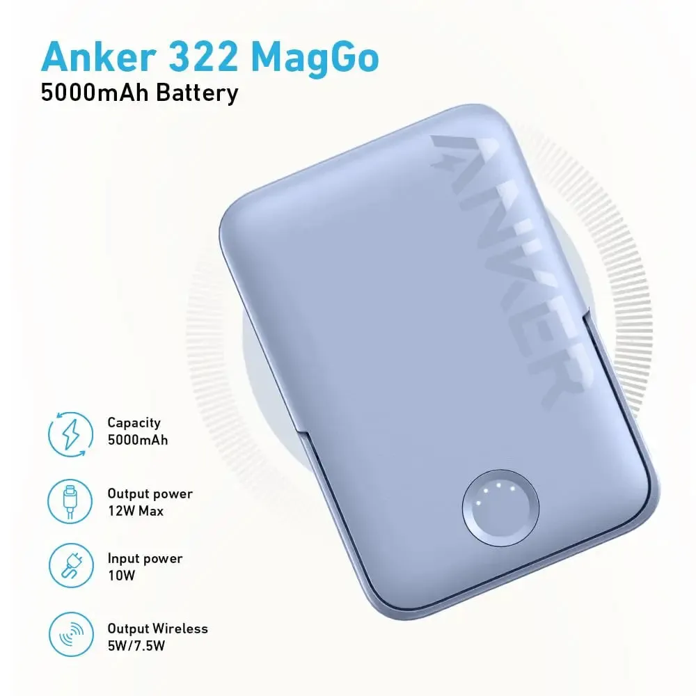 Anker Power Bank 322 MagGo 5000mAh MagSafe Battery Portable Charger A1618