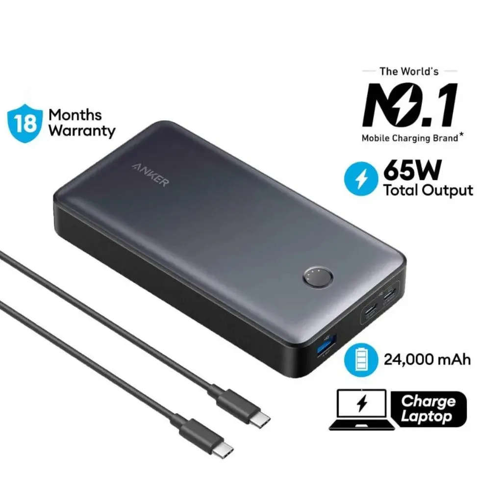 Anker Power Bank 537 PowerCore 24000mAh USB C 65W Fast Charging Portable Charger A1379