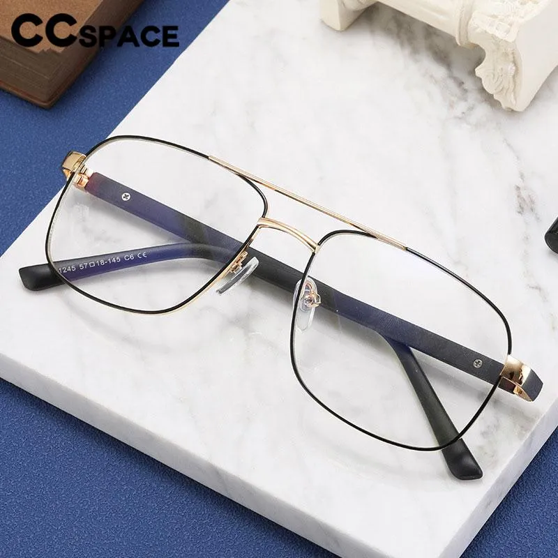 CCspace Men's Full Rim Square Double Bridge Alloy Eyeglasses 56626