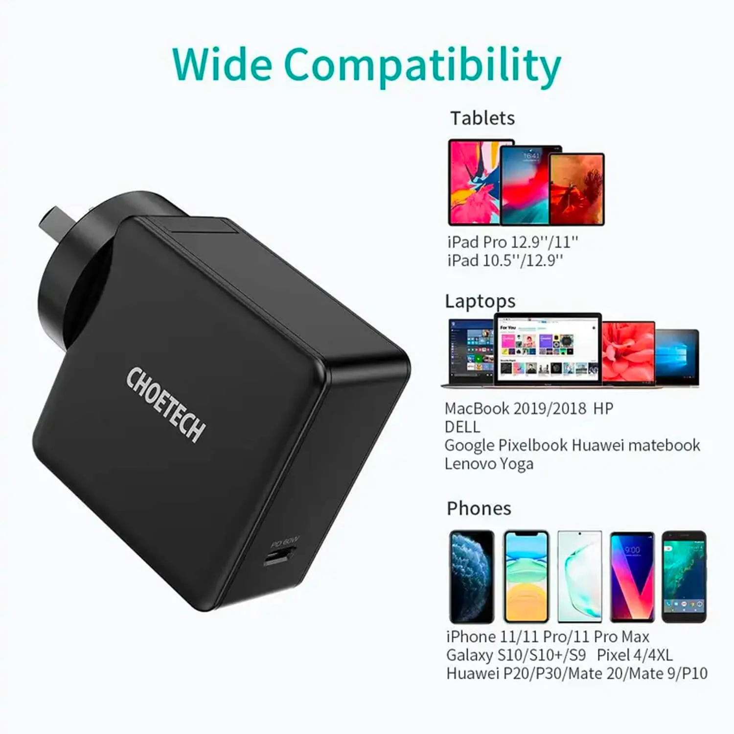 CHOETECH 60W USB-C PD Wall Charger Type C Fast Charge Power Adapter