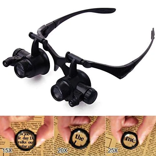 LED Embedded Jewelry Magnifier Glasses Loupe with 10x/20x Lens