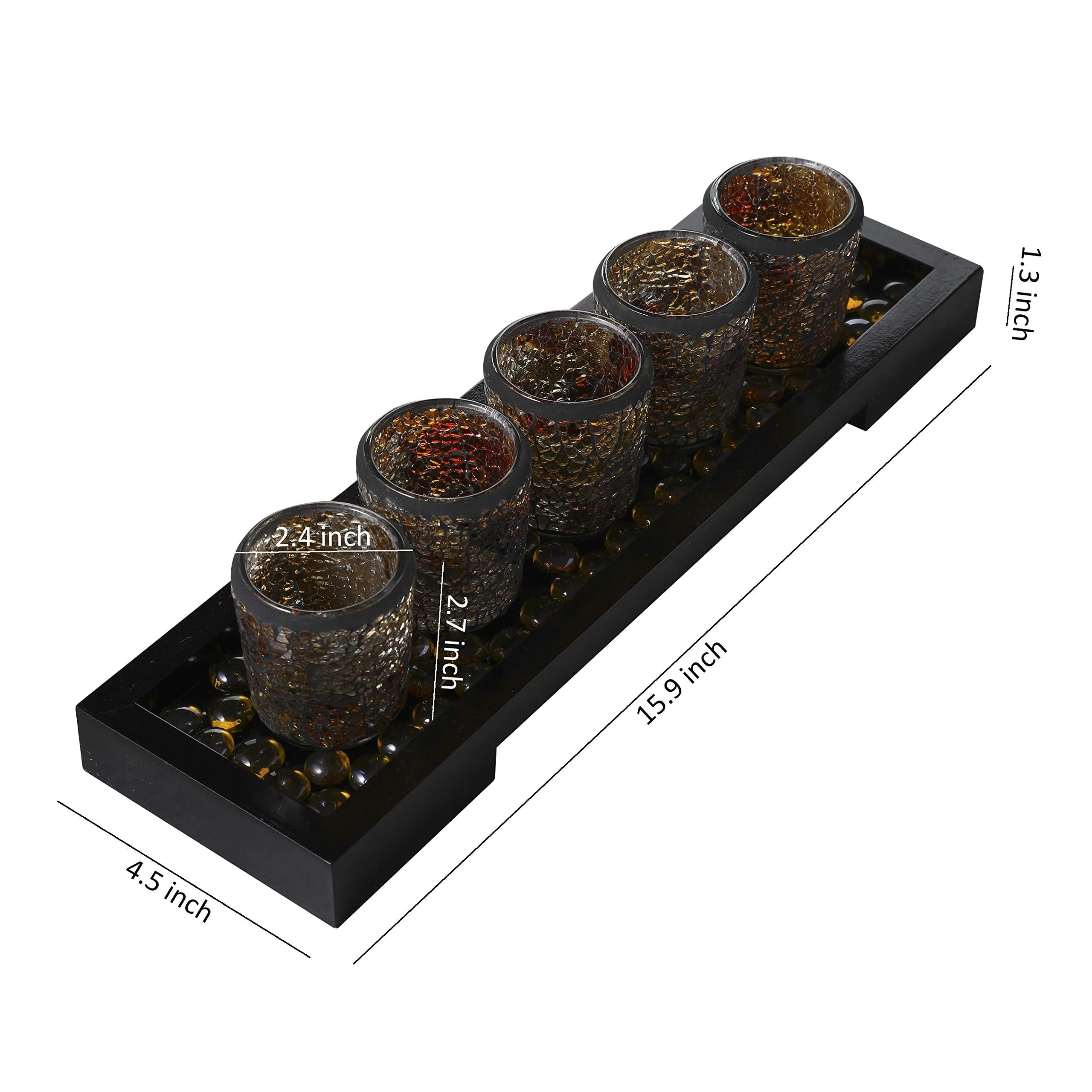 Mosaic Glass Candlescape Set16 Inch Long Decorative Wood Tray,5pcs Mosaic Tlight Holders