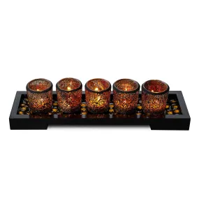 Mosaic Glass Candlescape Set16 Inch Long Decorative Wood Tray,5pcs Mosaic Tlight Holders