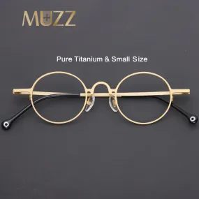 Muzz Men's Full Rim Small Round Titanium Handcrafted Eyeglasses K080