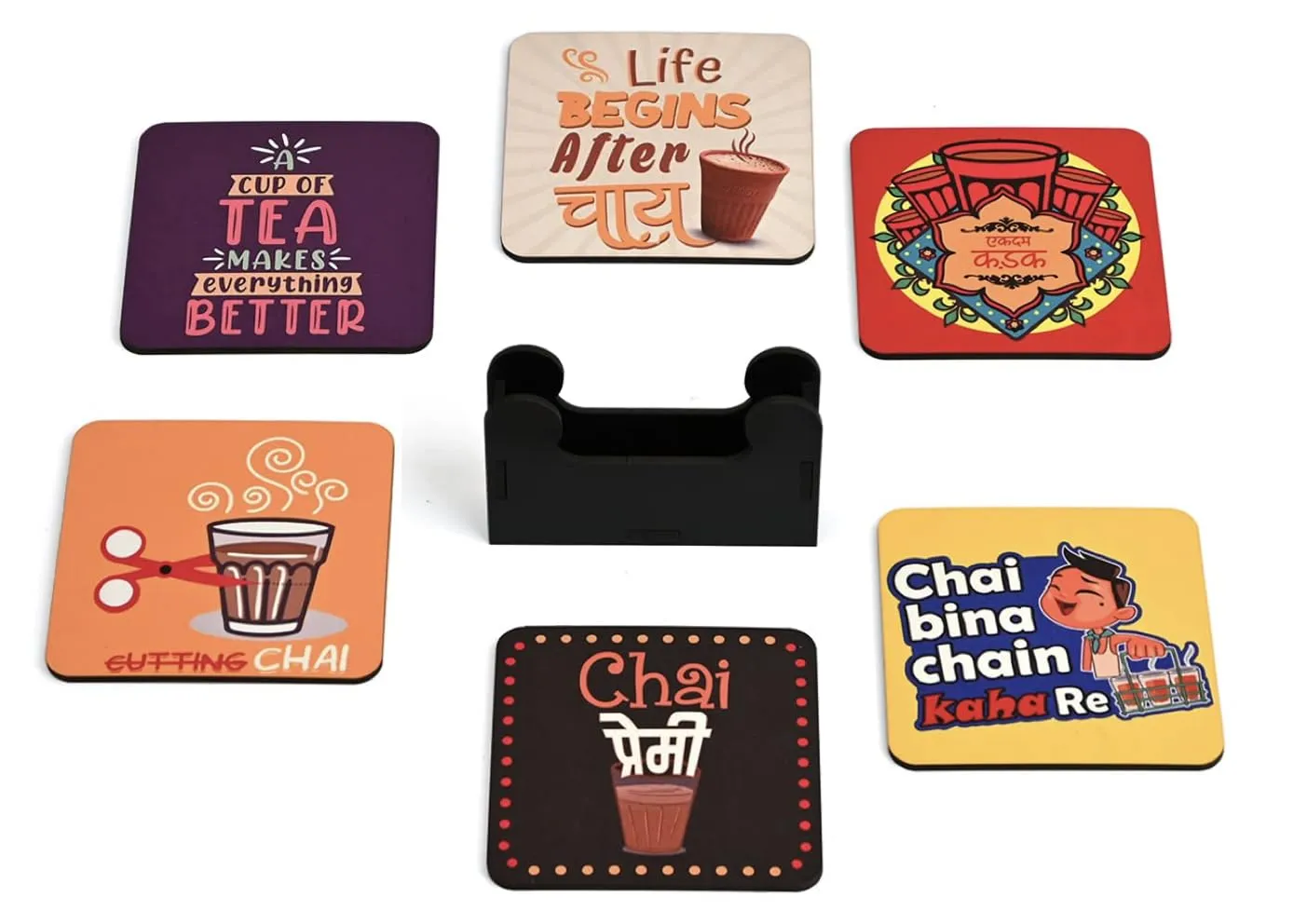 My Creative Hut Tea Coasters Set of 6, Beautiful Design with Stand for Tea Cups, Coffee Mugs, and Glasses, Ideal for Diwali Gifting (Chai Nukkad)