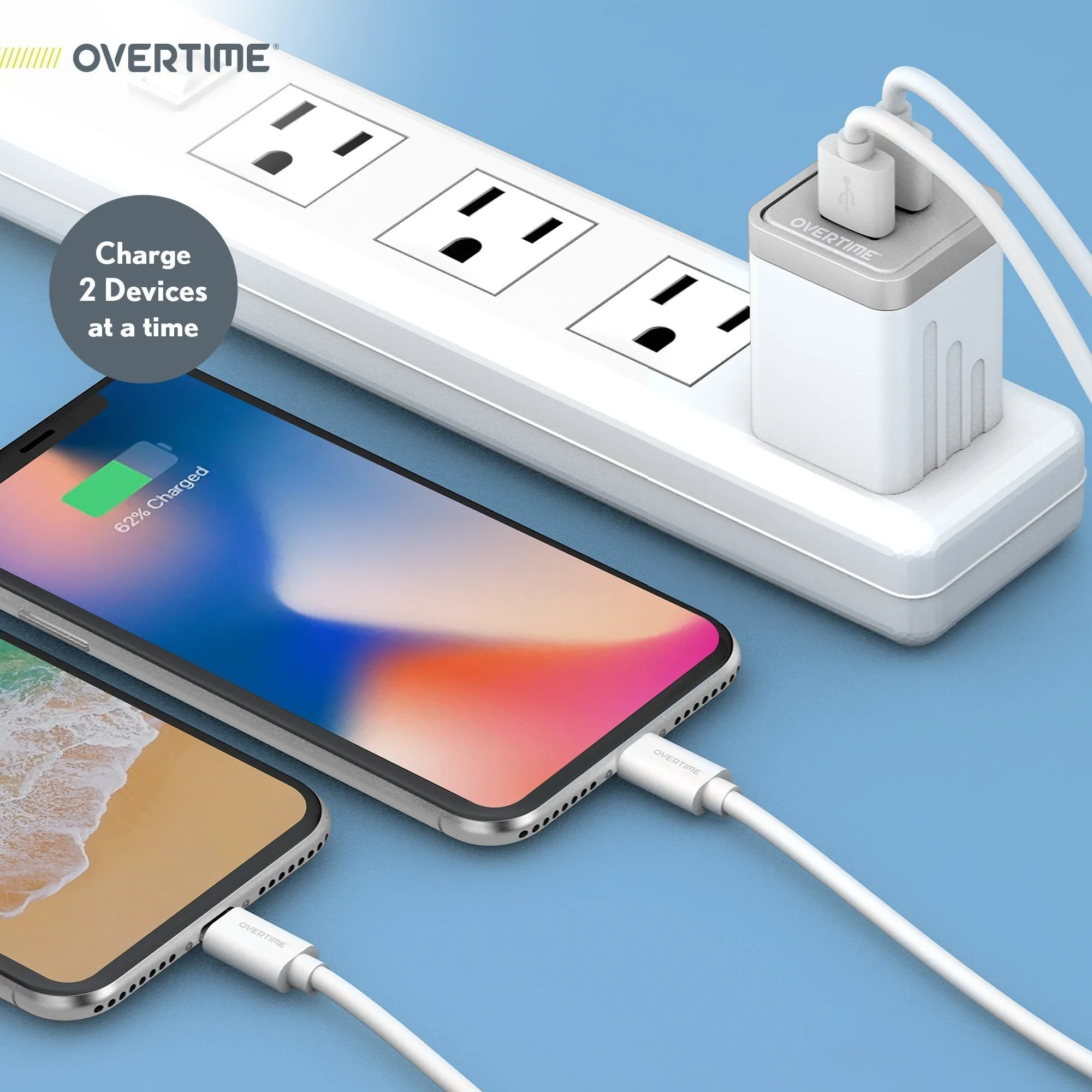 Overtime Dual USB Power Adapter Fast Charging Power Plug