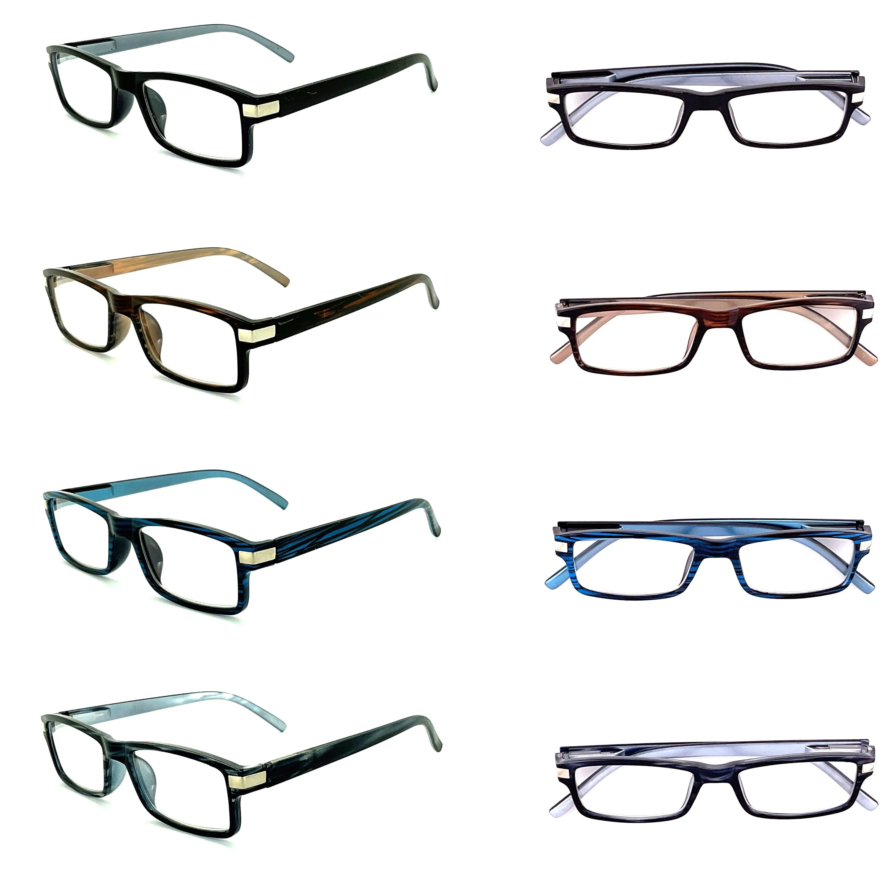 Plastic Metal Pattern Rectangular Framed Readers With Clear Case