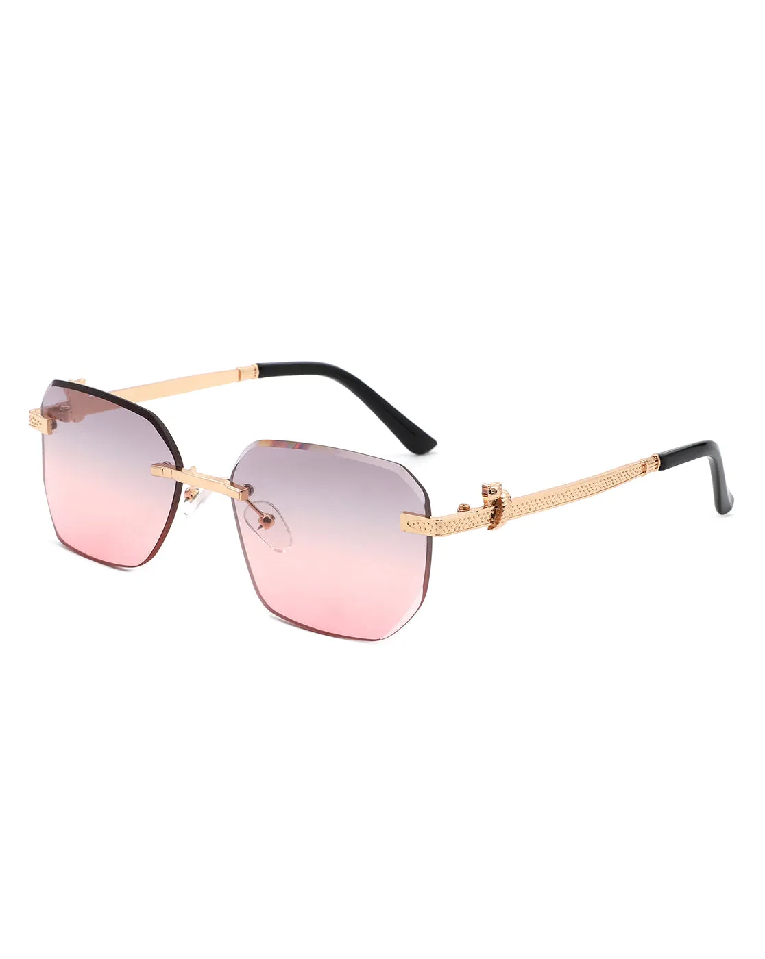 Solar - Curved Tinted Rimless Rectangle Sunglasses