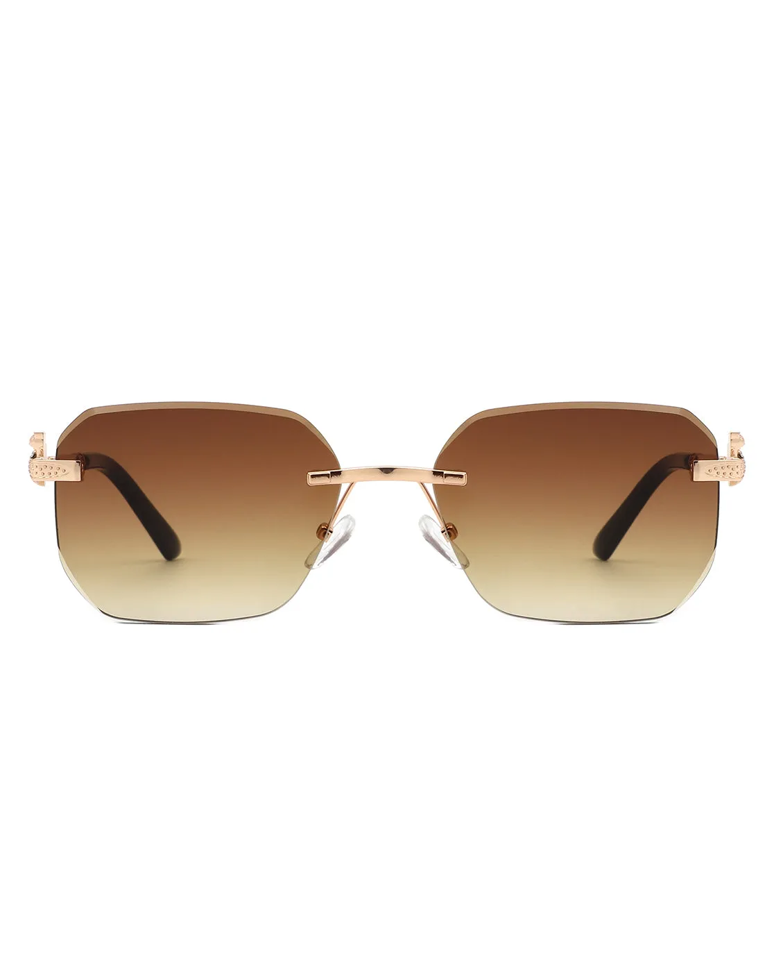 Solar - Curved Tinted Rimless Rectangle Sunglasses