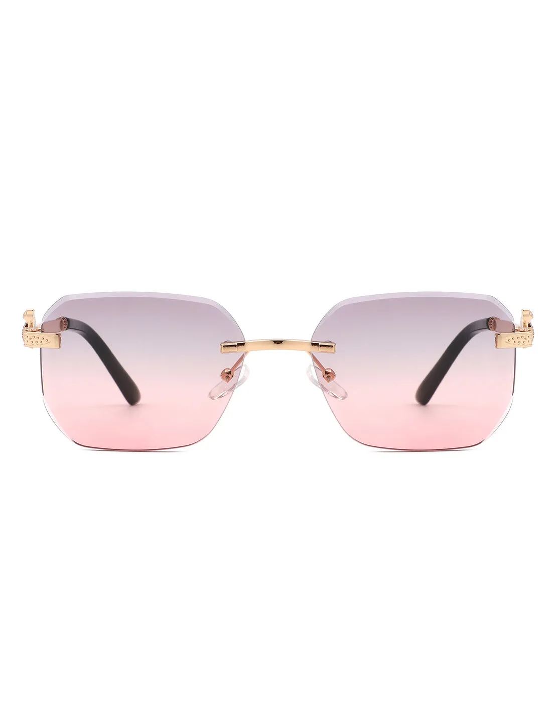 Solar - Curved Tinted Rimless Rectangle Sunglasses