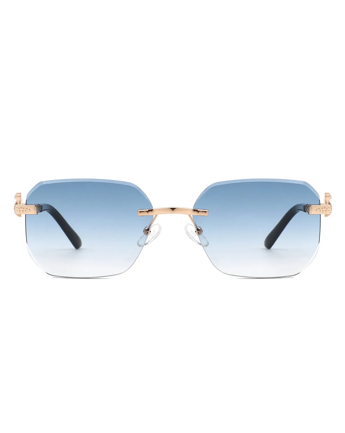 Solar - Curved Tinted Rimless Rectangle Sunglasses