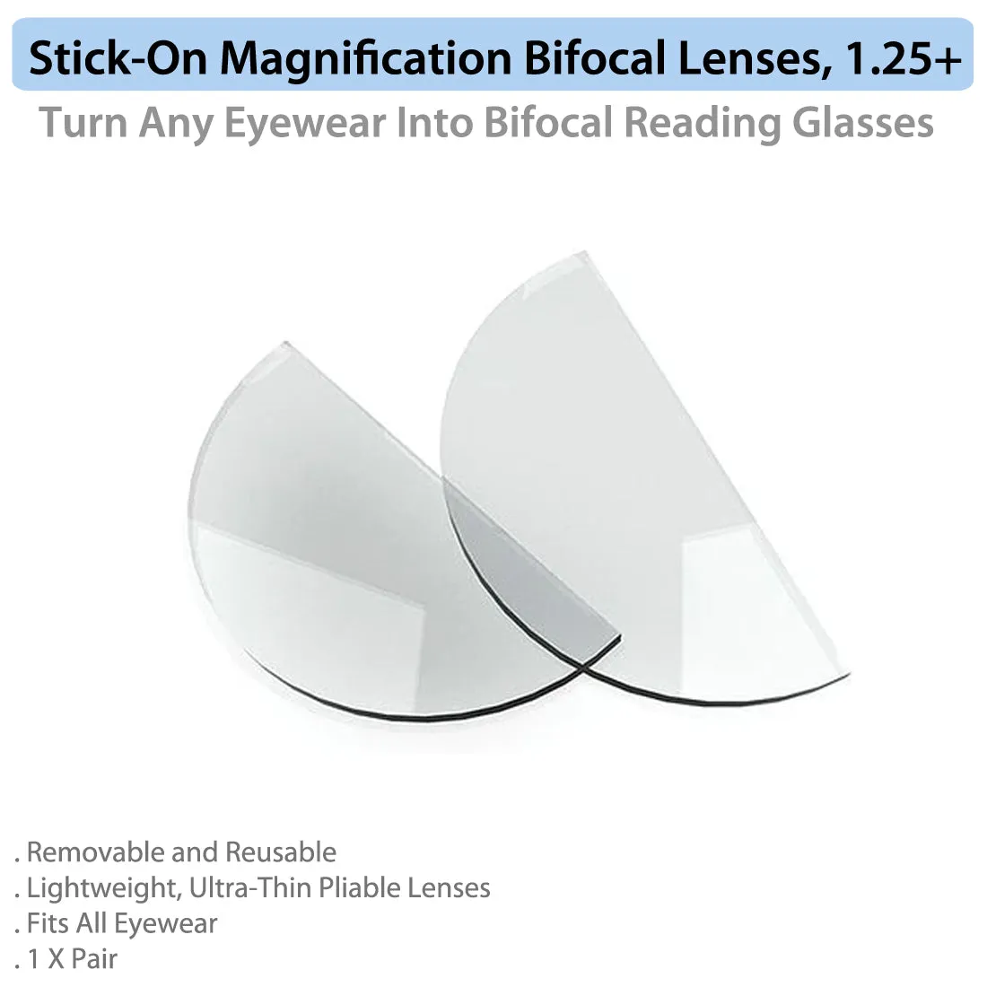 Stick-On Magnification Bifocal Lenses, 1.25 