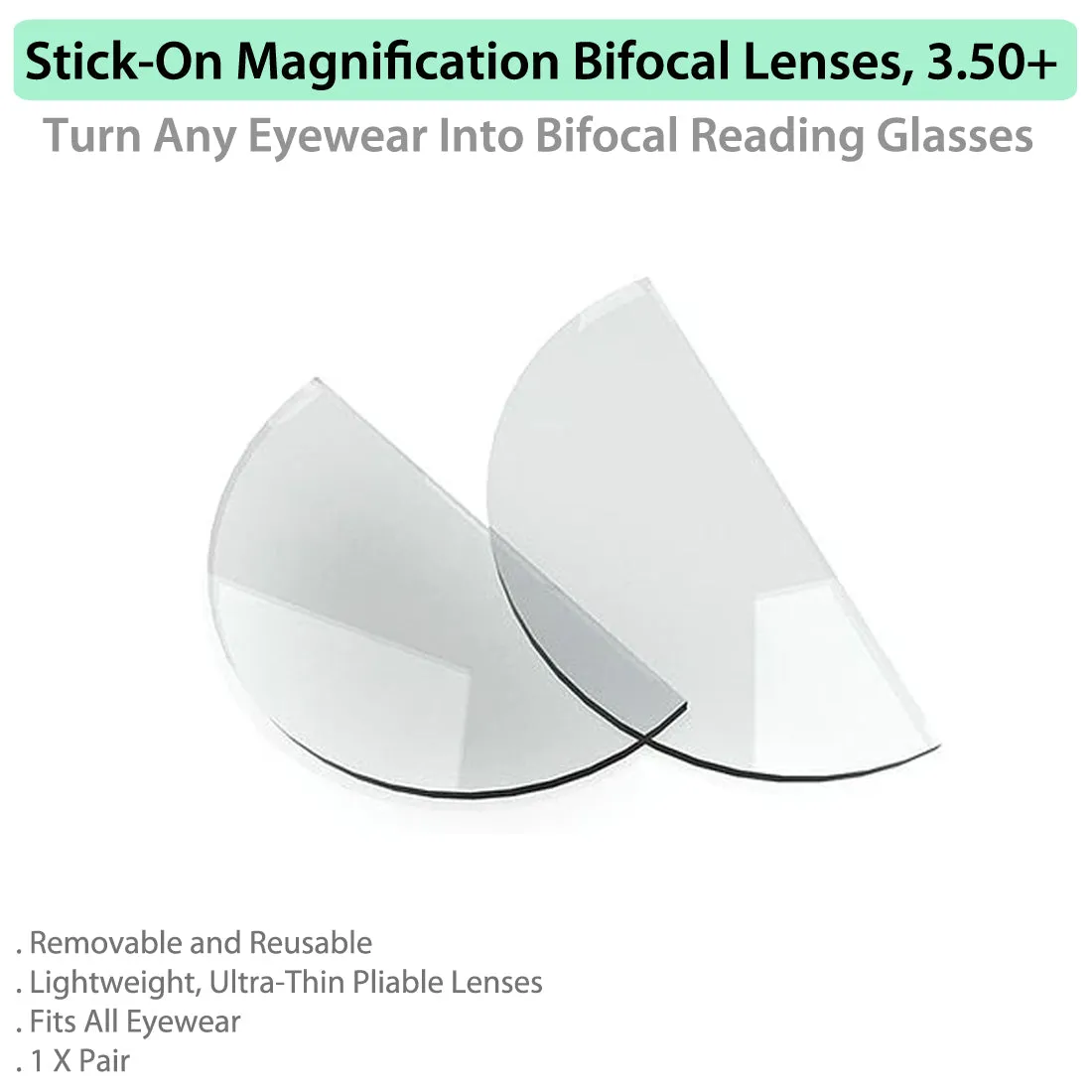 Stick-On Magnification Bifocal Lenses, 3.50 