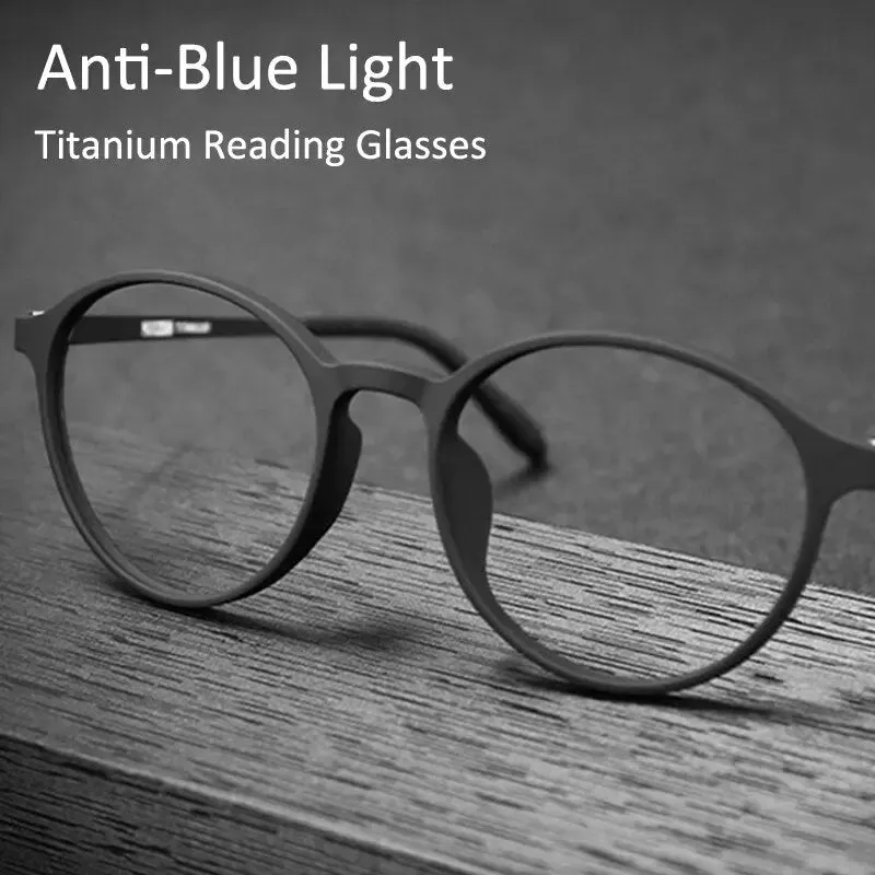 Ultra-light Titanium Transitional Anti-blue Photochromic Progressive Multifocal Round Frame Reading Glasses