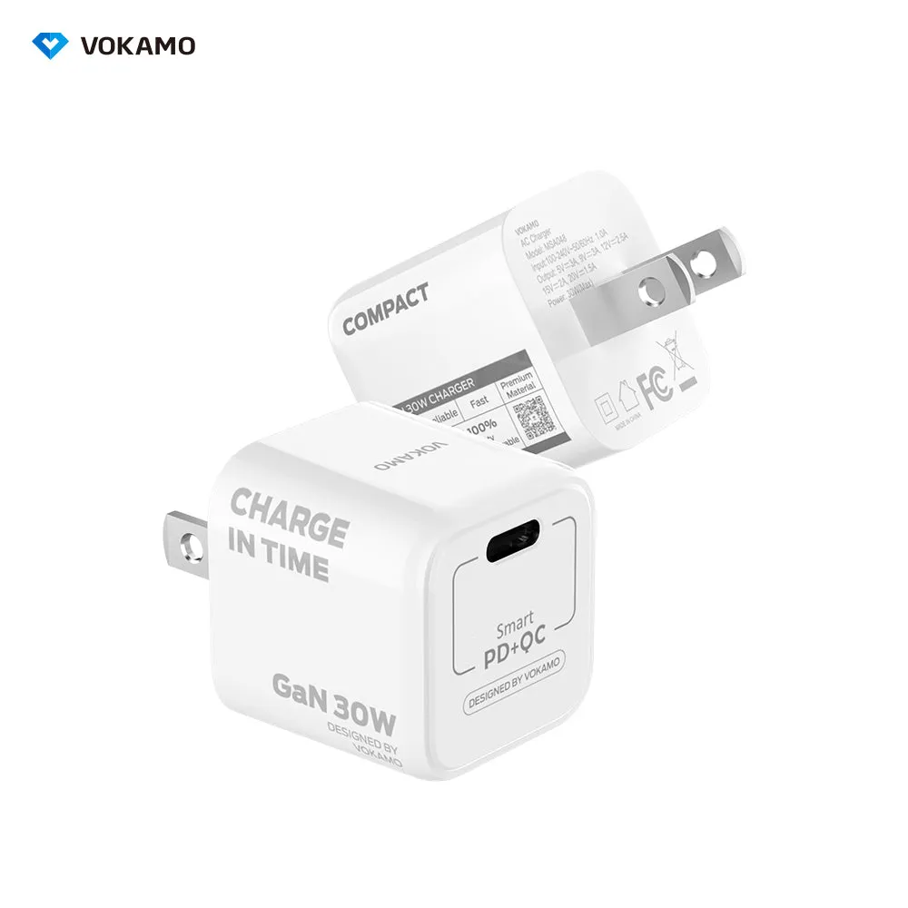 USB C GaN Charger 30W, VOKAMO Mini Type-C Fast Charger (Cable Not Included)