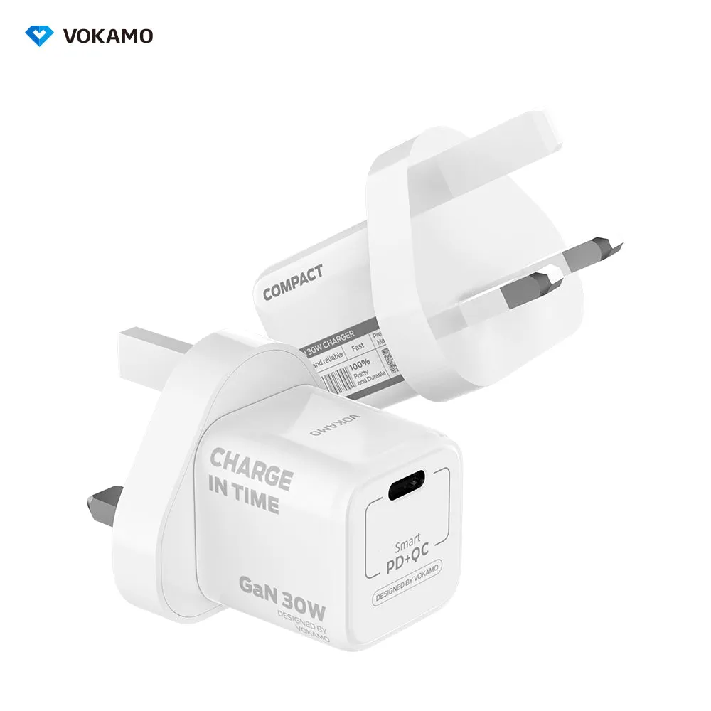 USB C GaN Charger 30W, VOKAMO Mini Type-C Fast Charger (Cable Not Included)