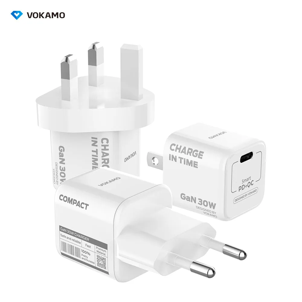 USB C GaN Charger 30W, VOKAMO Mini Type-C Fast Charger (Cable Not Included)