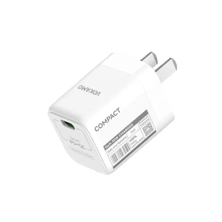 USB C GaN Charger 30W, VOKAMO Mini Type-C Fast Charger (Cable Not Included)