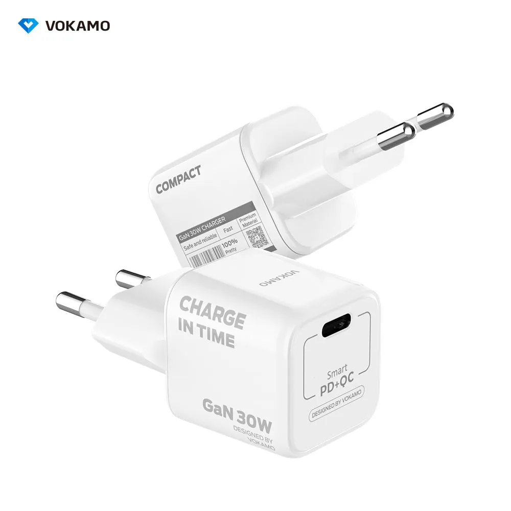 USB C GaN Charger 30W, VOKAMO Mini Type-C Fast Charger (Cable Not Included)