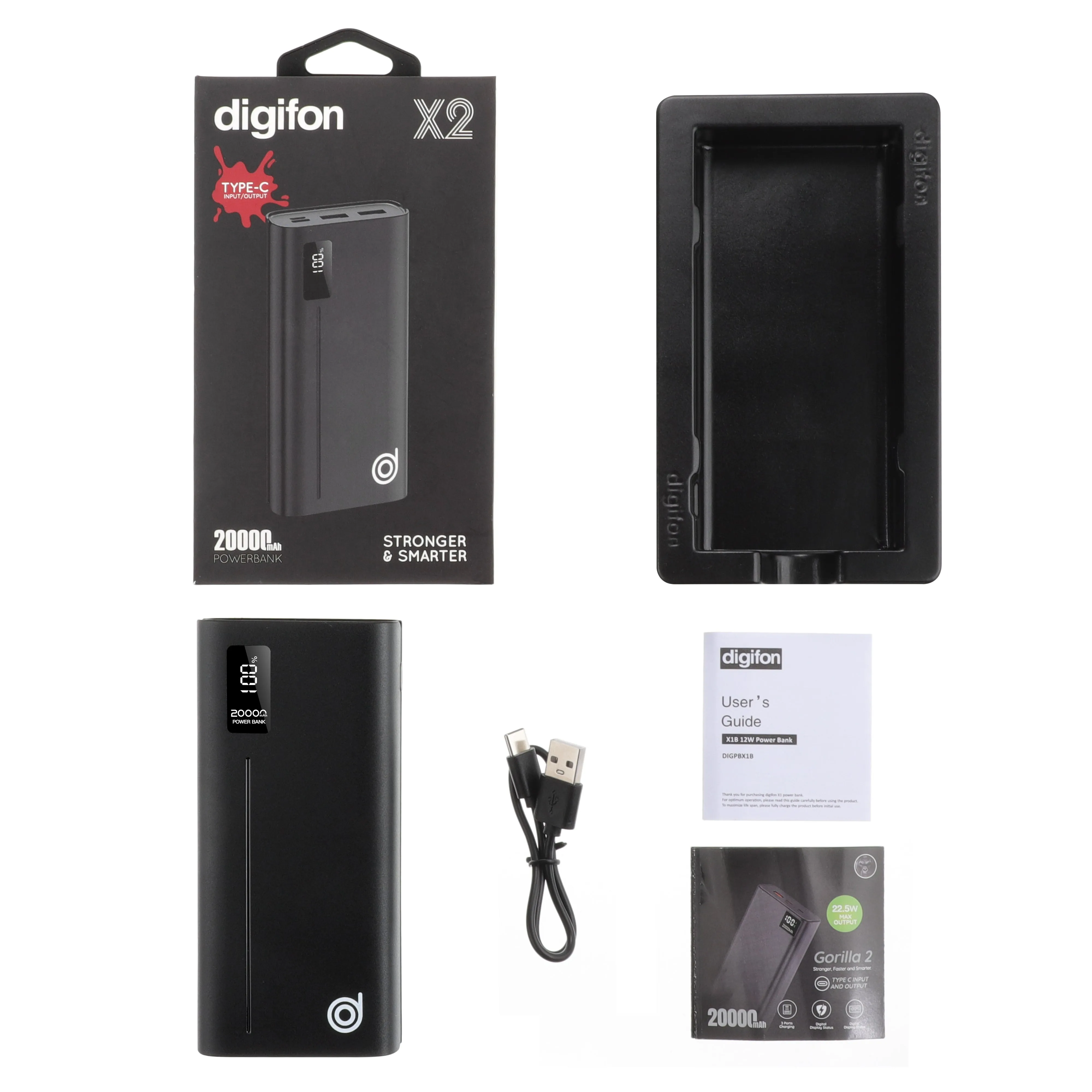 X2 20,000mAh Fast Charging 12W  Power Bank - Dual USB-A & USB-C Ports  | Sleek & Portable Design - digifon